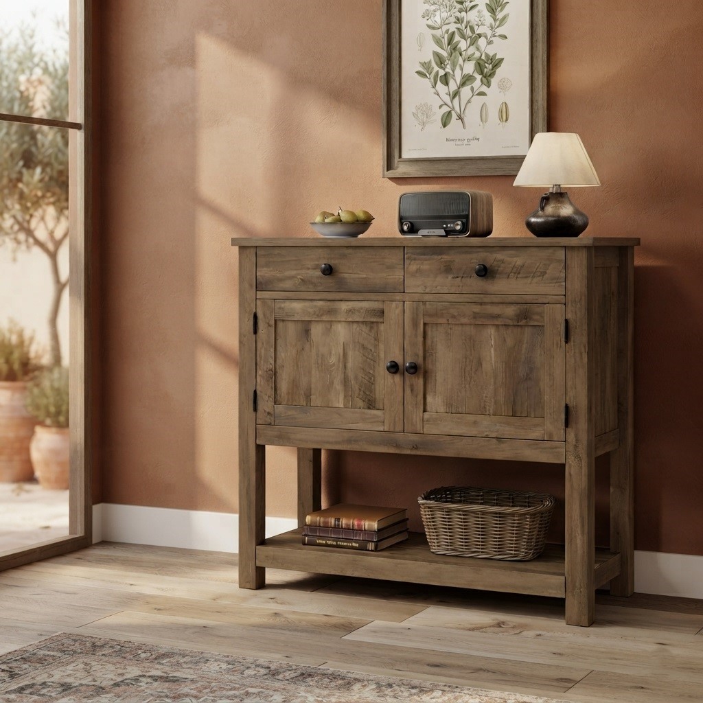 console table with storage and shelves