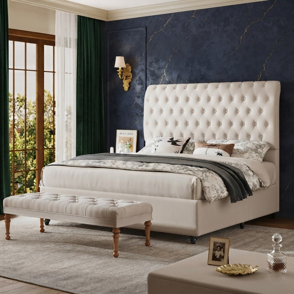 sleigh bed tufted upholstered
